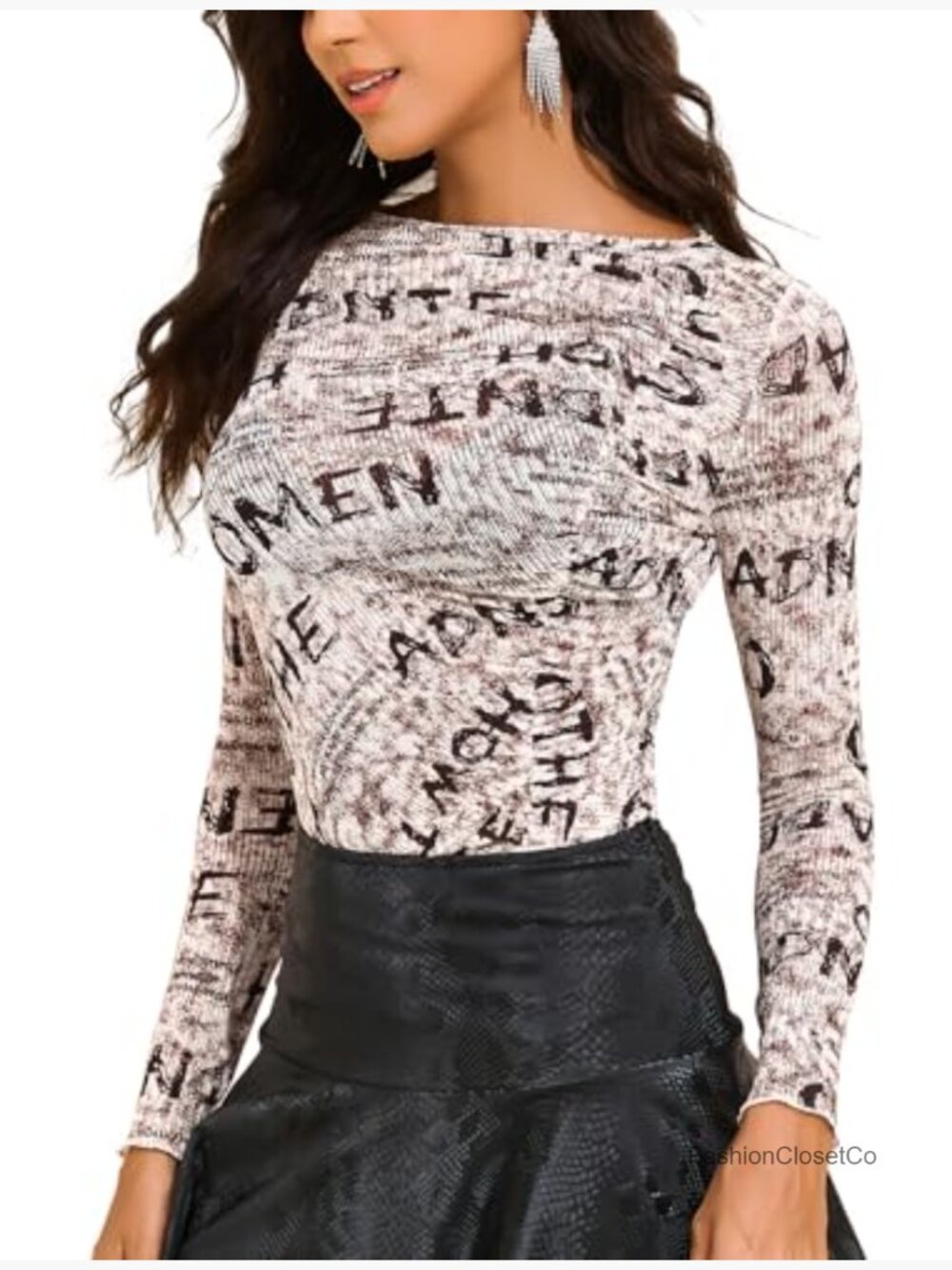 Sheer Long Sleeve Letter Print Mesh Blouse Sexy Y2K Vintage Tunic Top - Picture 4 of 7